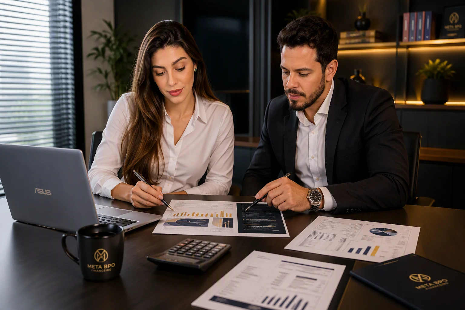 Especialistas financeiros analisando estratégias e indicadores para apoiar decisões empresariais.